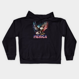 Vintage 4th Of July Merica Patriotic USA Flag Bald Eagle Kids Hoodie